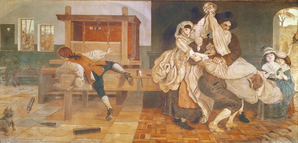 John Kay, wynalazca latającego wahadłowca (fresk) autorstwa Ford Madox Brown
