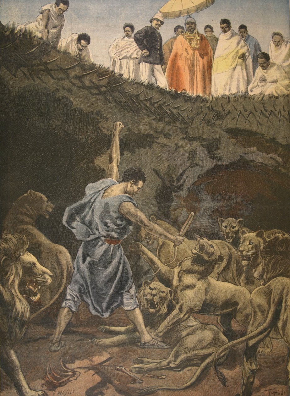 Dar Menelicka, ilustracja z „Le Petit Journal: Supplement illustre”, 10 lipca 1898 r. autorstwa Fortune Louis Meaulle