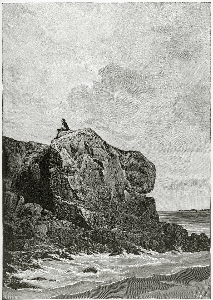 Skała wygnańców w Jersey, XIX w. (rycina bw) autorstwa Fortune Louis Meaulle