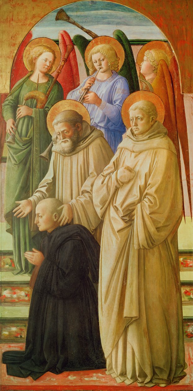 Tryptyk przedstawiający Koronację Matki Boskiej (prawy panel: święci dominikanie, anielscy muzycy i mnich benedyktyński) (tempera na panelu) autorstwa Fra Angelico