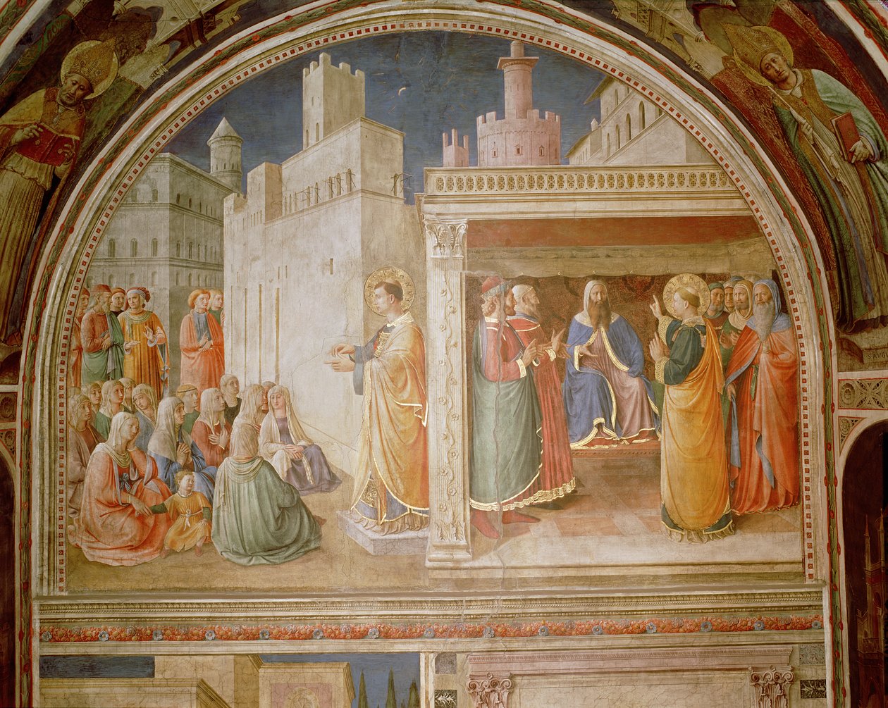 Głoszenie św. Szczepana i przemawianie św autorstwa Fra Angelico