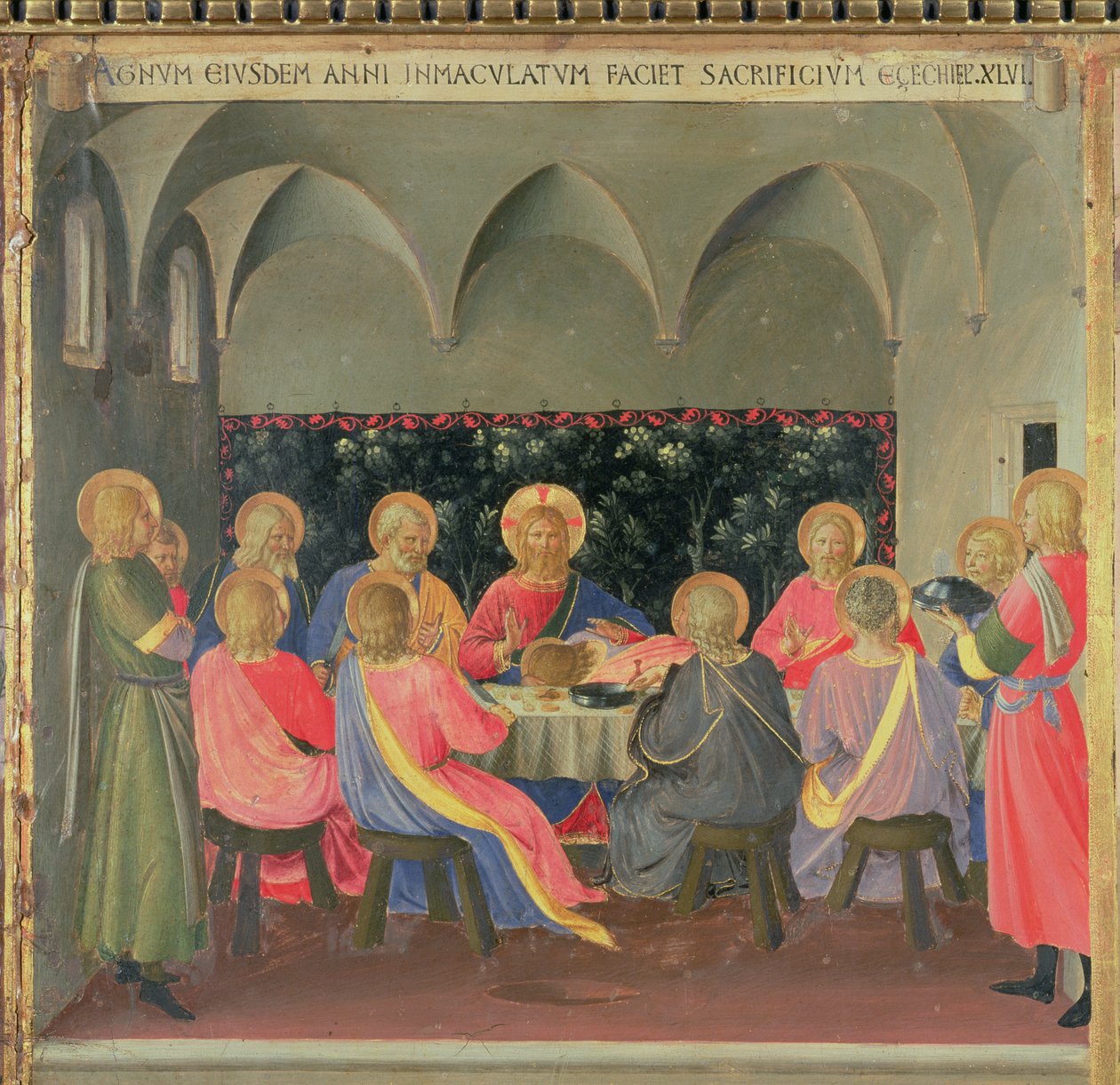 Ostatnia Wieczerza, fragment z trzeciego panelu Srebrnego Skarbca Santissima Annunziata, ok. 1450-53 (tempera na panelu) autorstwa Fra Angelico