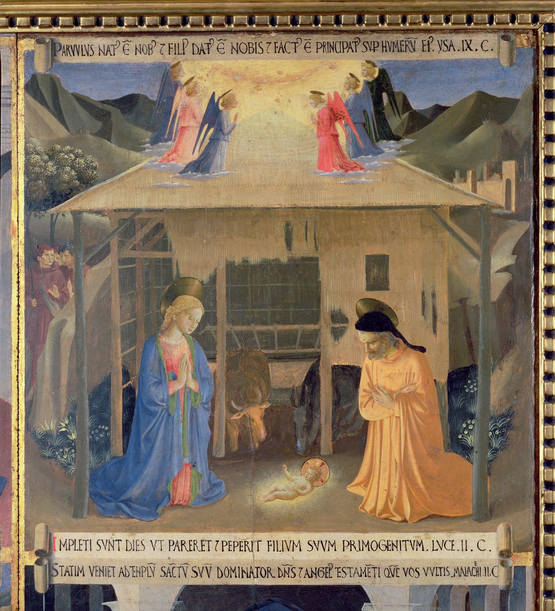 Narodzenia, fragment z pierwszego panelu Srebrnego Skarbca Santissima Annunziata, ok. 1450-53 (tempera na panelu) autorstwa Fra Angelico