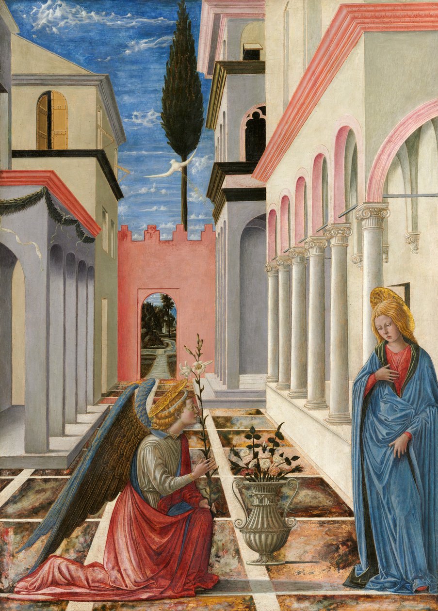 Zwiastowanie, c. 14451450. autorstwa Fra Carnevale
