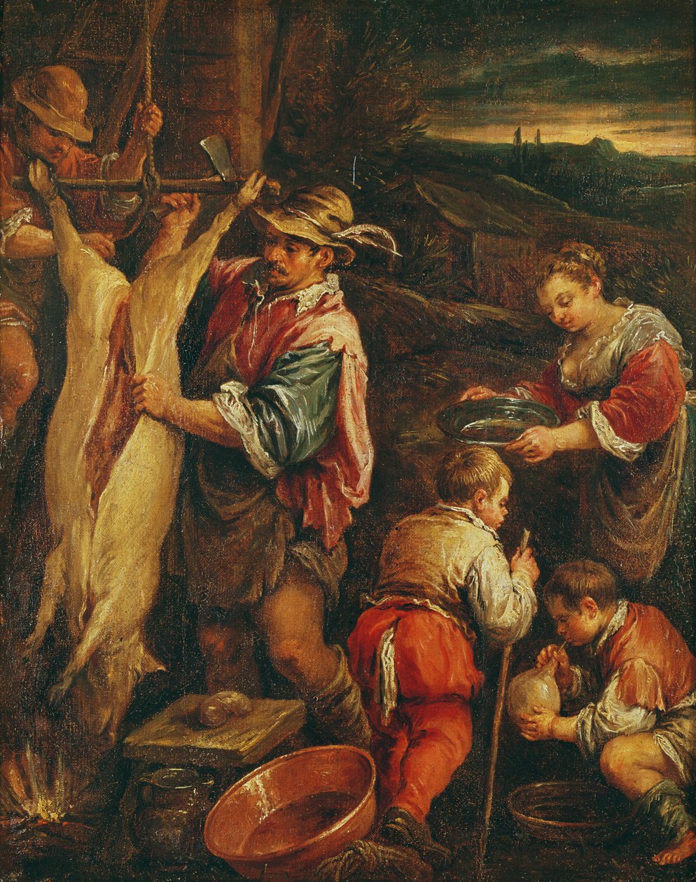 Chłop skórujący wieprzowinę autorstwa Francesco Bassano