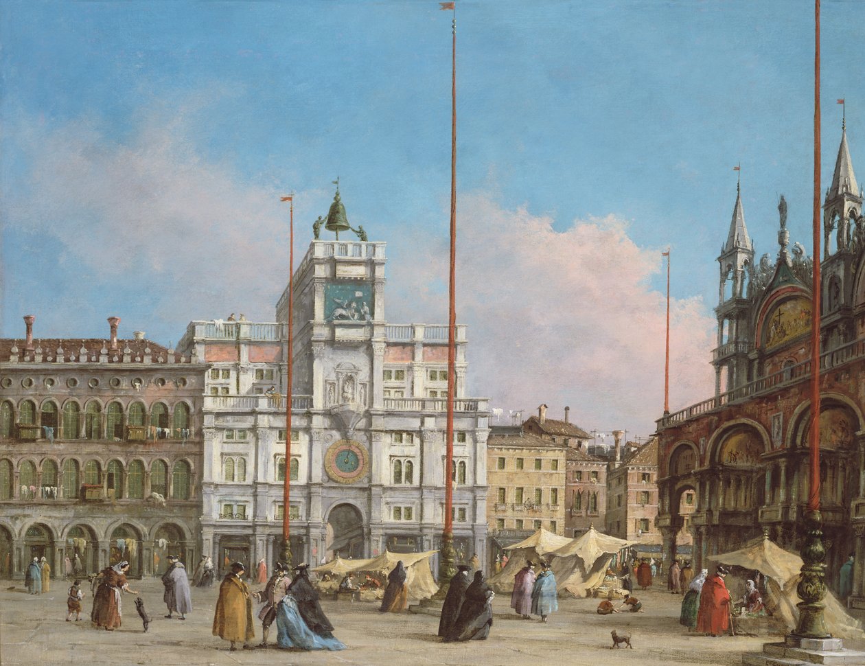 Piazza di San Marco patrząc w stronę wieży zegarowej autorstwa Francesco Guardi