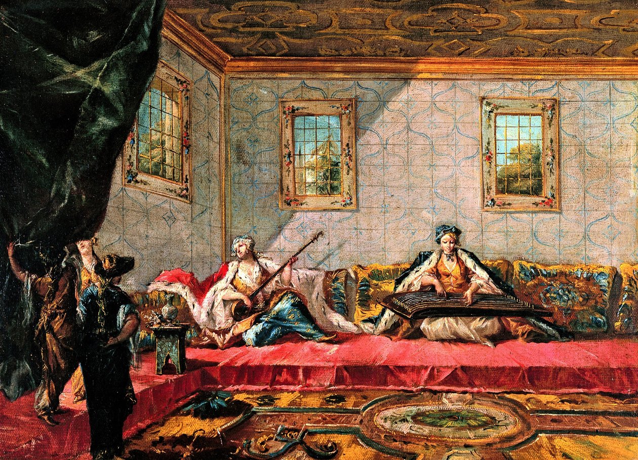 Dwie odaliski grające muzykę w haremie autorstwa Francesco Guardi