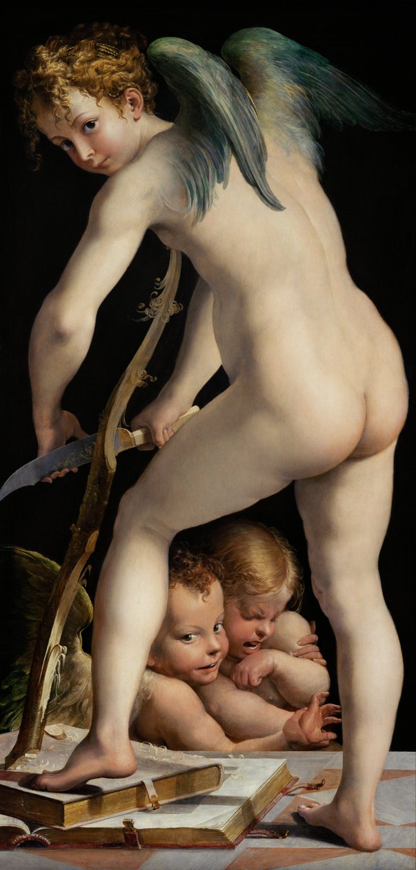 Rzeźbiący łuki Amor autorstwa Parmigianino