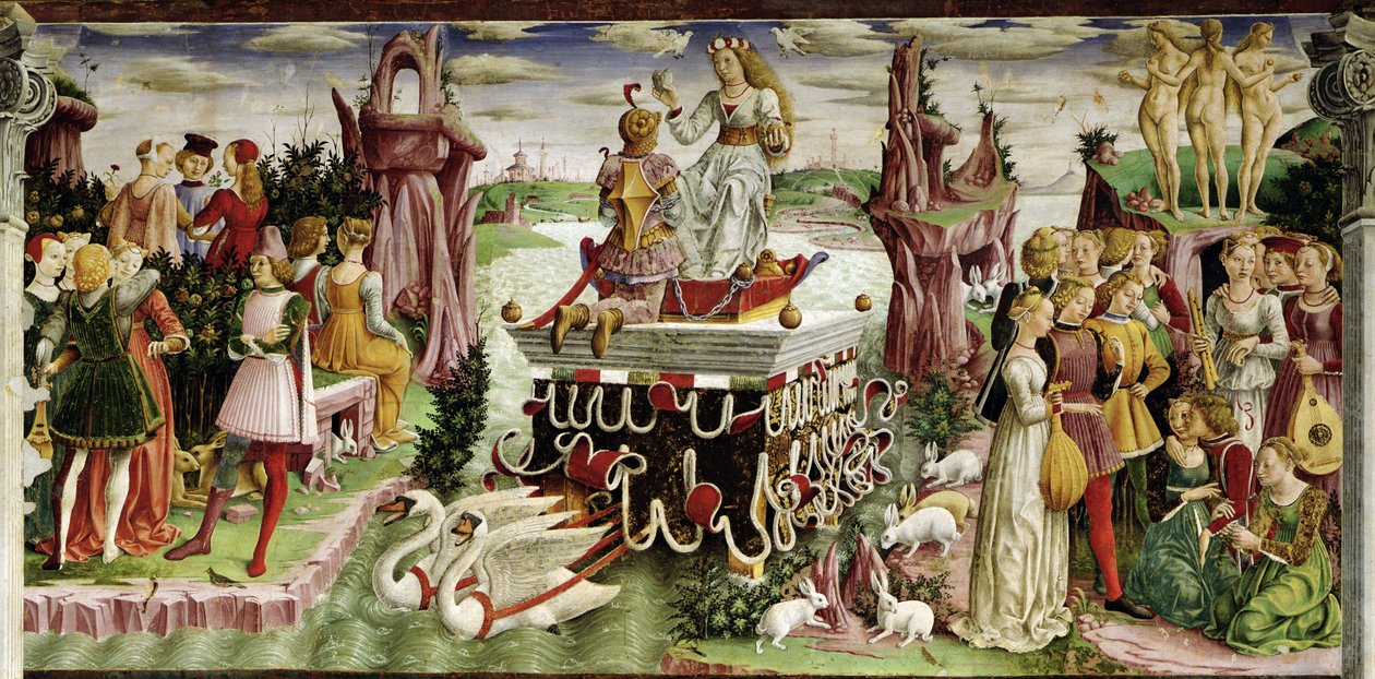 Triumf Wenus: kwiecień z Pokoju Miesięcy, ok. 1467-70 (detal z 237993) autorstwa Francesco del Cossa