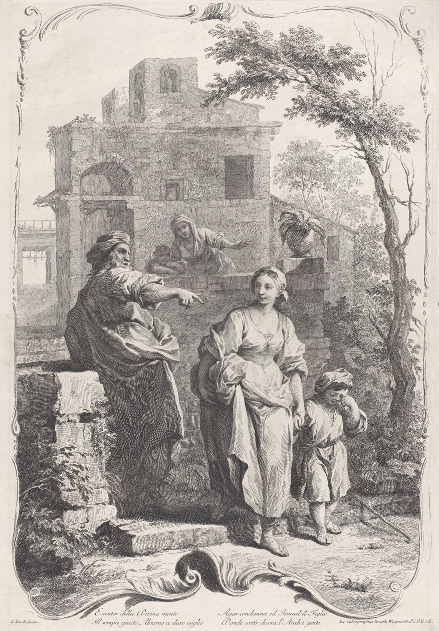 Hagar wysłana na pustynię, 1758. autorstwa Francesco Bartolozzi