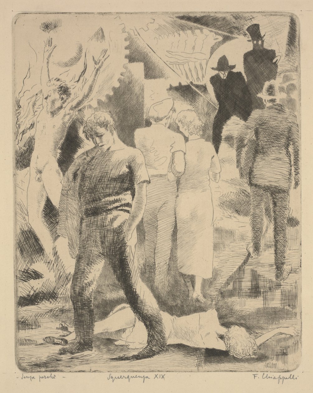 Bez powodu, ok. 1920 (akwaforta) autorstwa Francesco Chiappelli