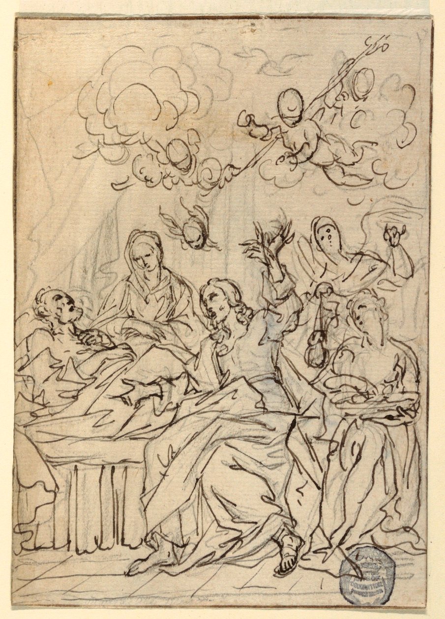 Rysunek, Śmierć św. Józefa, 1880 r. autorstwa Francesco Coghetti