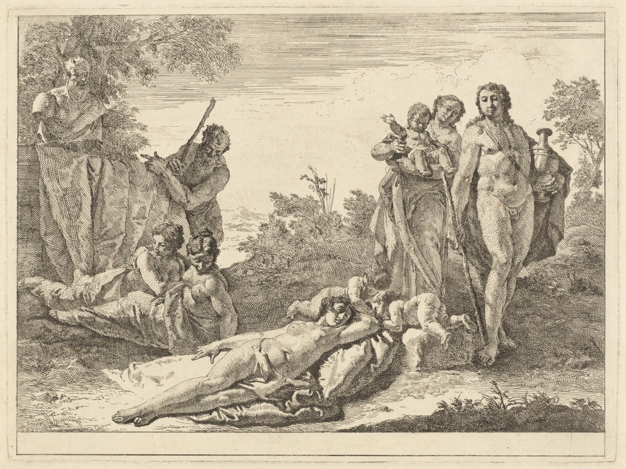 Dziewięć postaci wokół Herm of Pan autorstwa Francesco Fontebasso