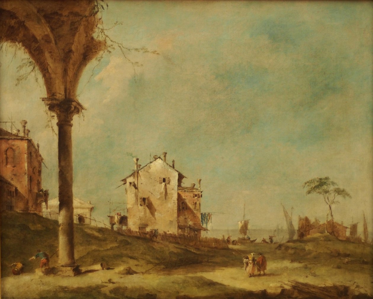 Capriccio, fantazyjny krajobraz z budynkami na lagunie autorstwa Francesco Guardi