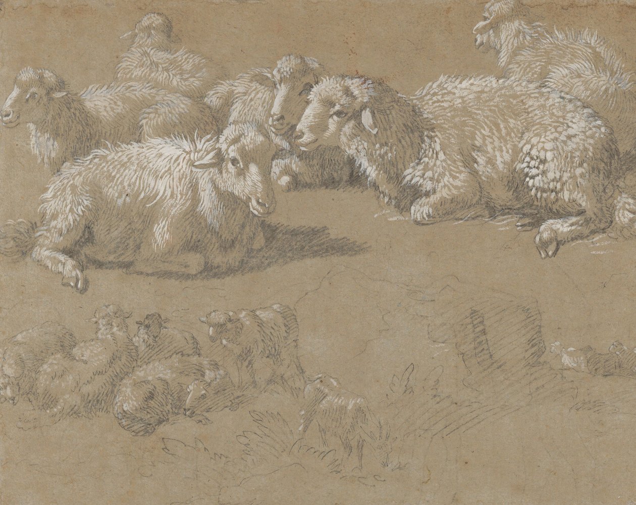 Leżąca owca w krajobrazie, 1759-82. autorstwa Francesco Londonio