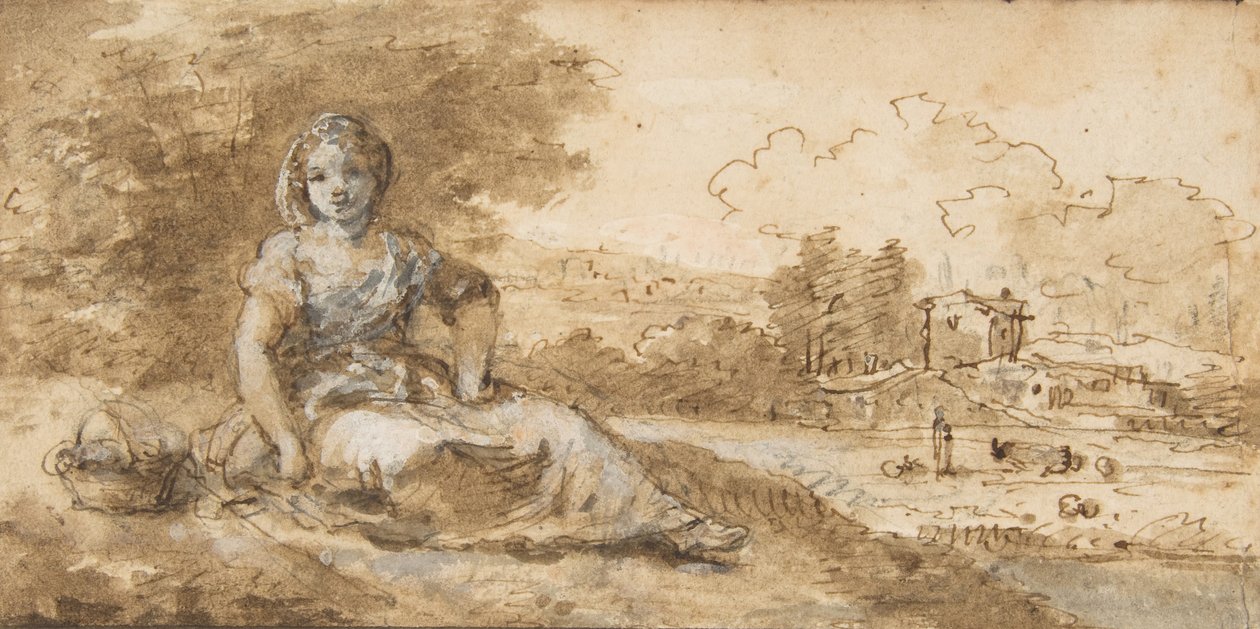 Siedząca dziewczyna w krajobrazie, 1702-88. autorstwa Francesco Zuccarelli