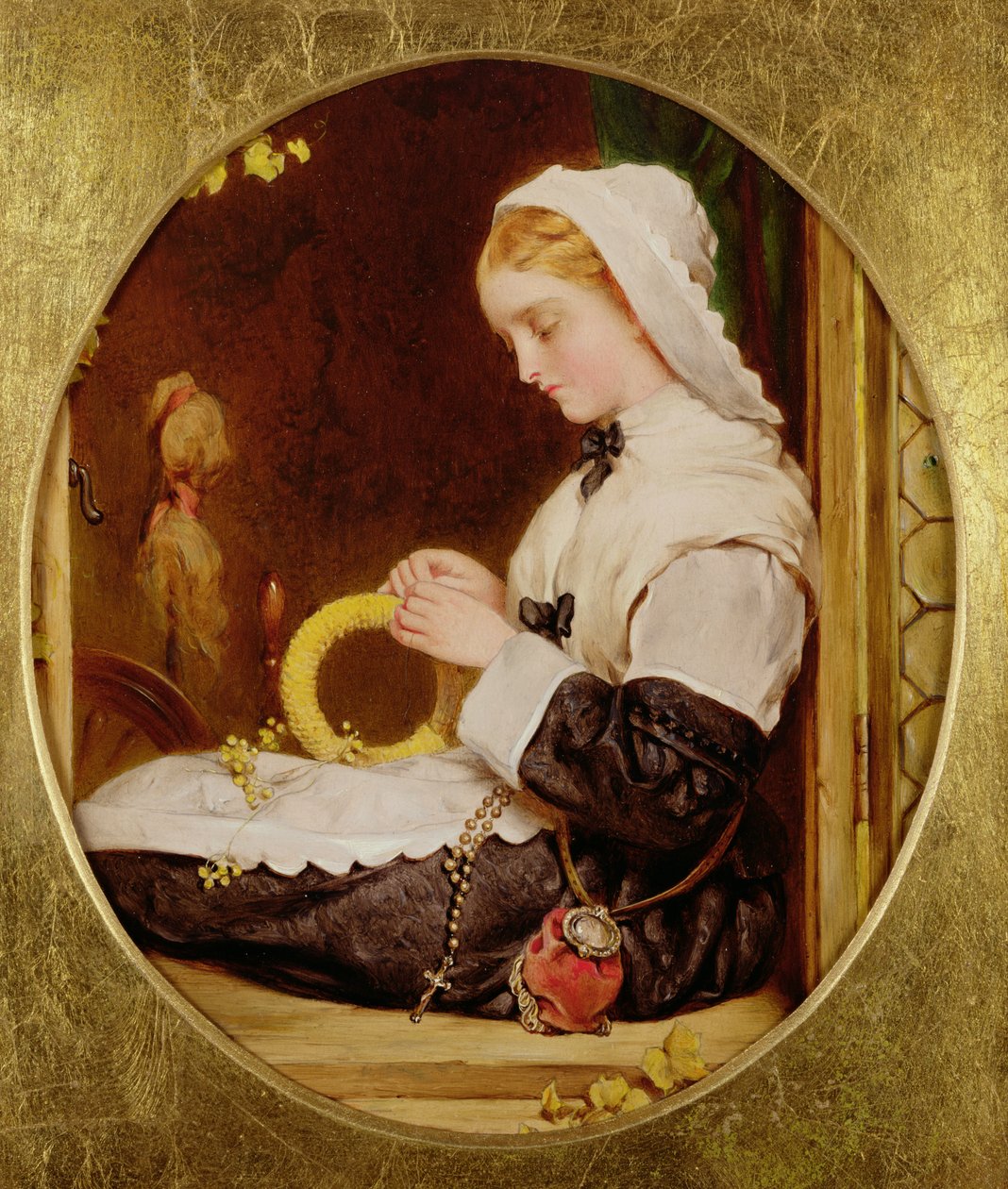 Dama szyjąca w oknie, 1859 (panel) autorstwa Francis John Wyburd