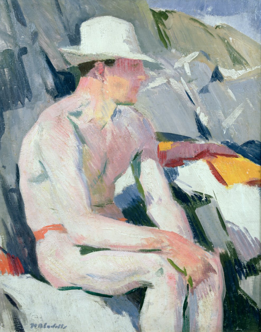 Kąpiący się w białym kapeluszu autorstwa Francis Campbell Boileau Cadell