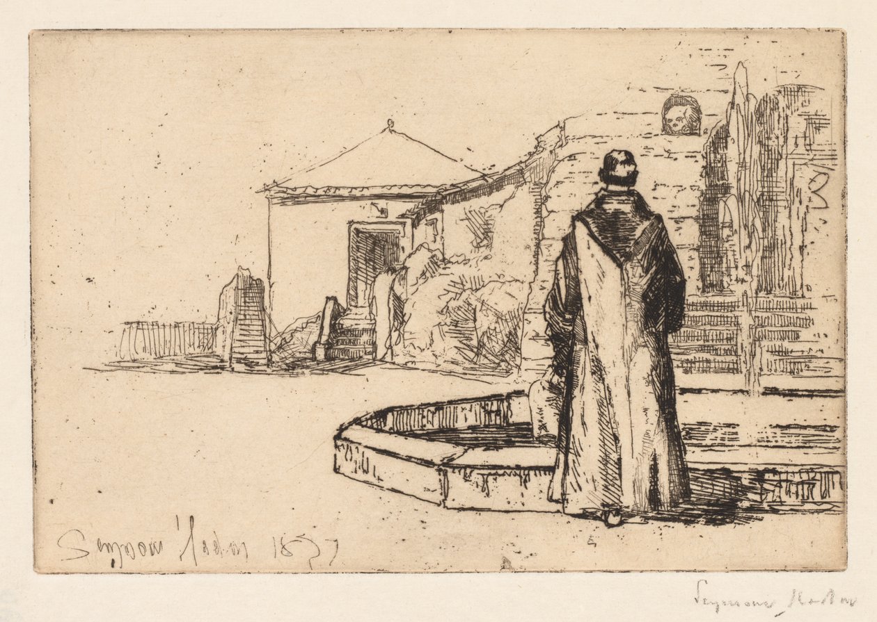 Mnich przy fontannie, 1877. autorstwa Francis Seymour Haden