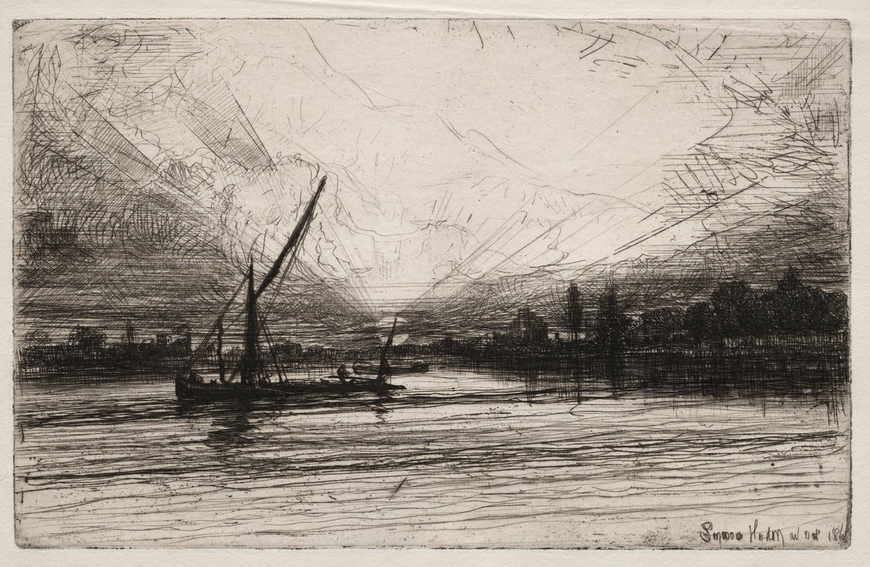Zachód słońca nad Tamizą autorstwa Francis Seymour Haden