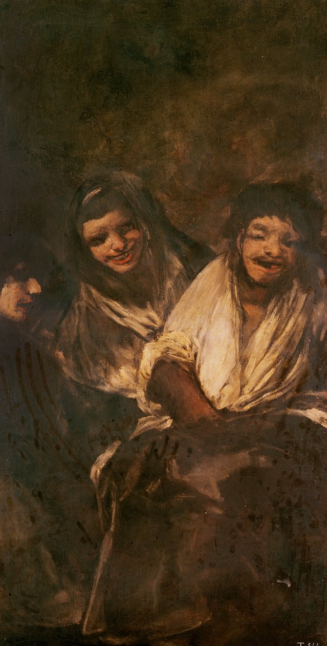 Mężczyzna i dwie kobiety się śmieją autorstwa Francisco de Goya