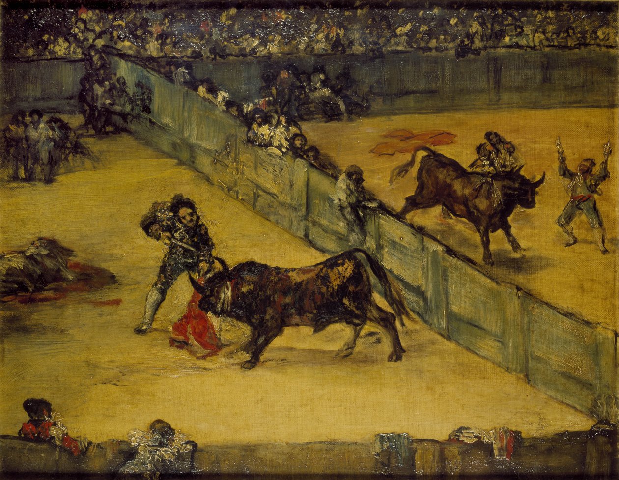 Scena walki byków: Podzielony ring, XVIII w. autorstwa Francisco de Goya