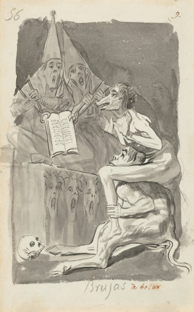 Brujas à volar (Czarownice przygotowują się do lotu) [werset] autorstwa Francisco de Goya