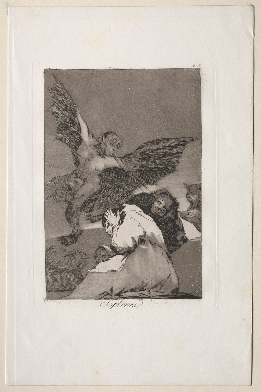Caprichos: nosiciele opowieści, podmuchy wiatru. autorstwa Francisco de Goya
