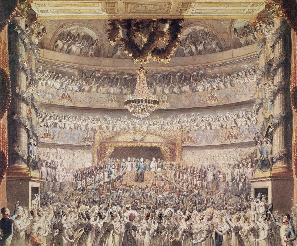 Луис XVIII (1755-1824) Парисын Одеон театрт (цаасан дээрх үзэг, бэх, ариун цэврийн цаас)поли autorstwa Francois Buffet