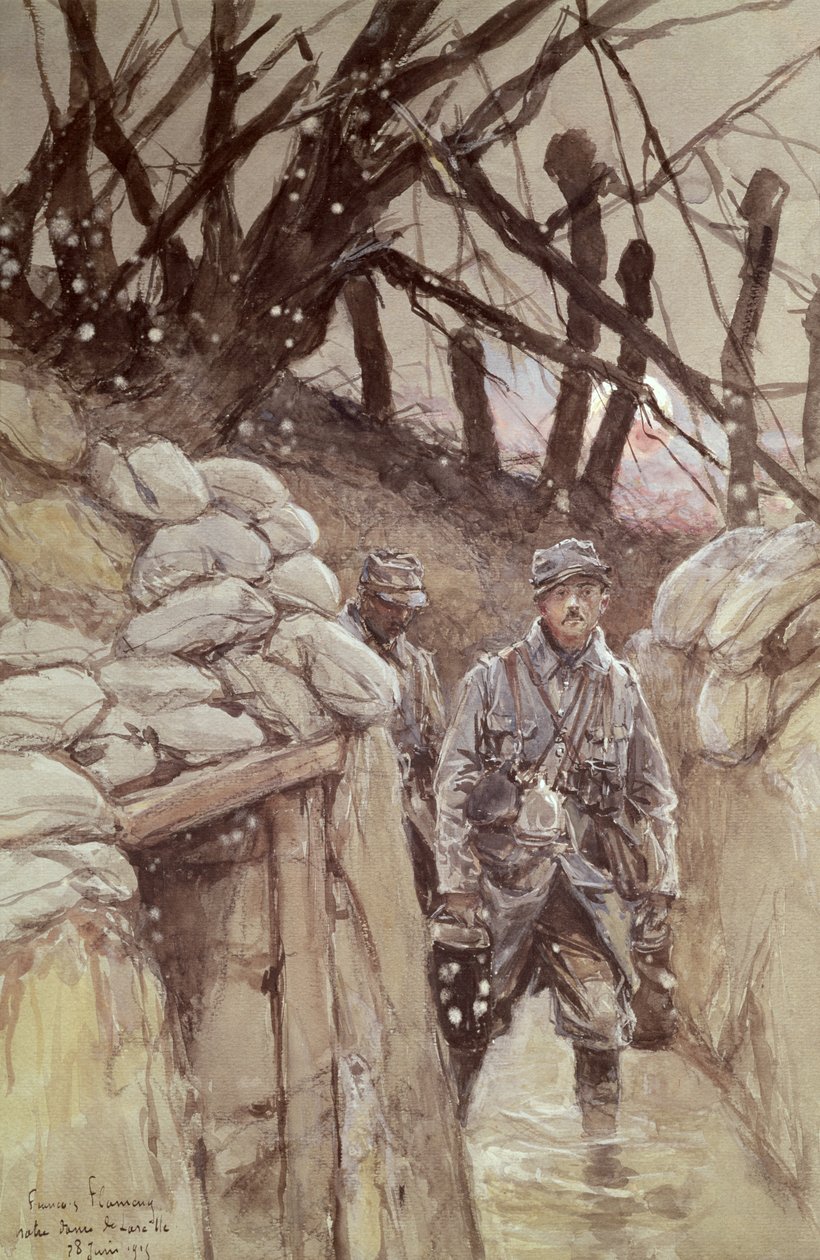 Piechota w okopie, Notre-Dame de Lorette, 1915 autorstwa Francois Flameng