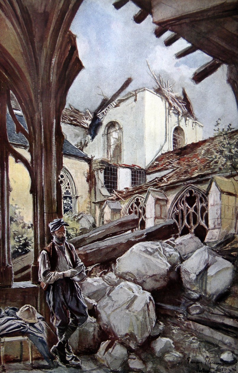 Katedra Verdun po niemieckim bombardowaniu, 1914 autorstwa Francois Flameng