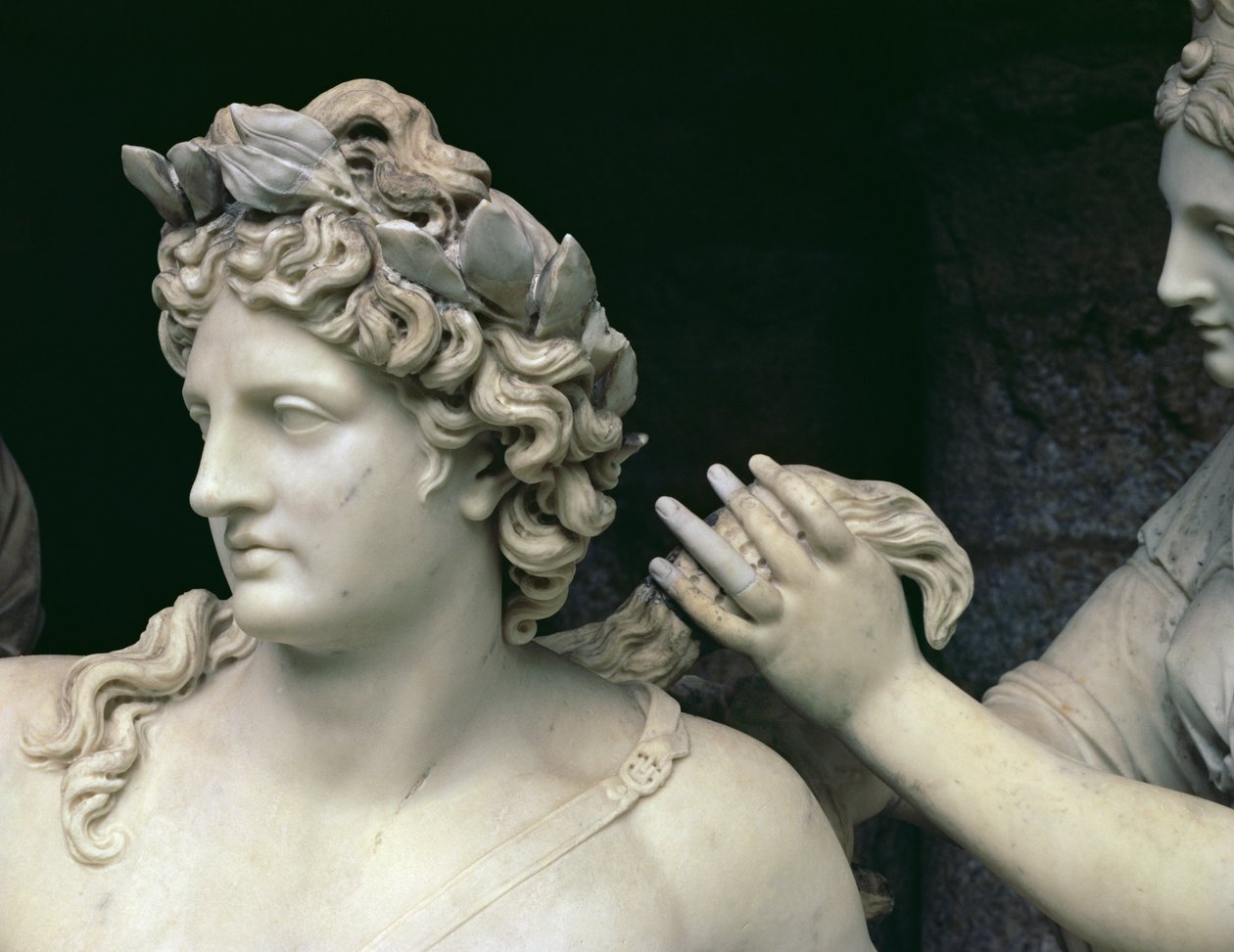 Apollo pielęgnowany przez nimfy, detal przedstawiający głowę Apolla, przeznaczony do Groty Tetydzkiej, wykonany przy pomocy Thomasa Regnaudina 1622-1706 1666-75 marmurowy detal z 89799 autorstwa Francois Girardon