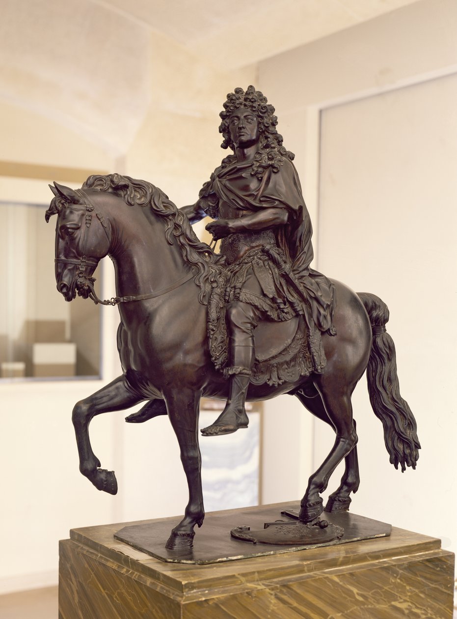 Posąg na koniu Ludwika XIV (1638-1715) w stroju rzymskim, 1699 (brąz) autorstwa Francois Girardon