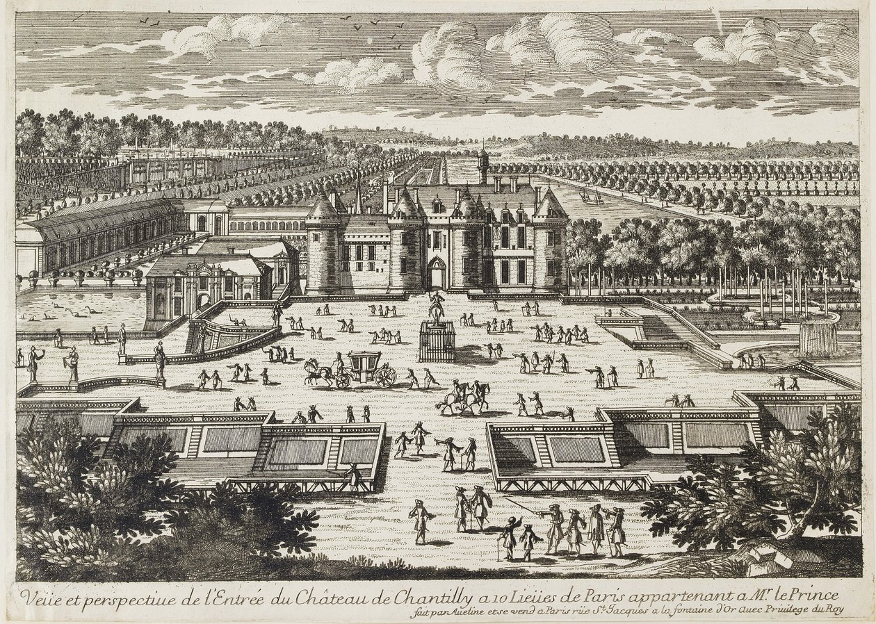 Widok na zamek w Chantilly z oranżerii autorstwa Francois Antoine Aveline
