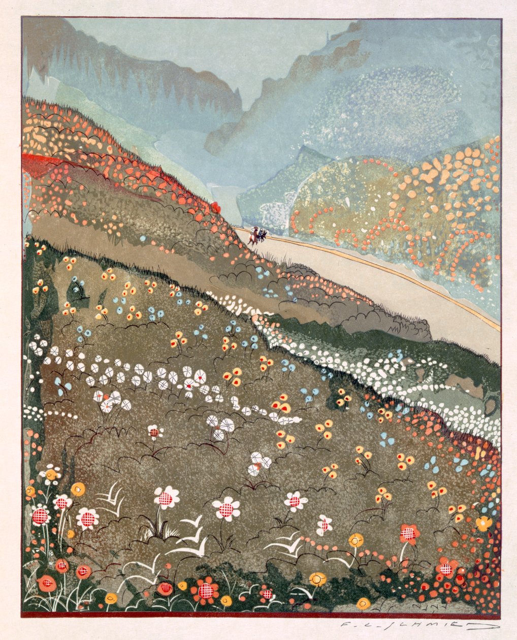 Ilustracja z filmu „Kim”, Rudyard Kipling, wyd. 1930 autorstwa Francois Louis Schmied