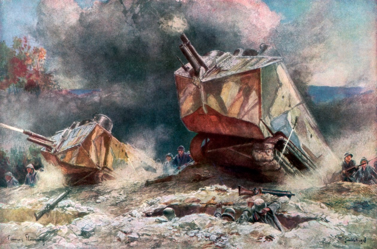 Francuski atak czołgów, lipiec 1918, 1926 autorstwa Francois Flameng