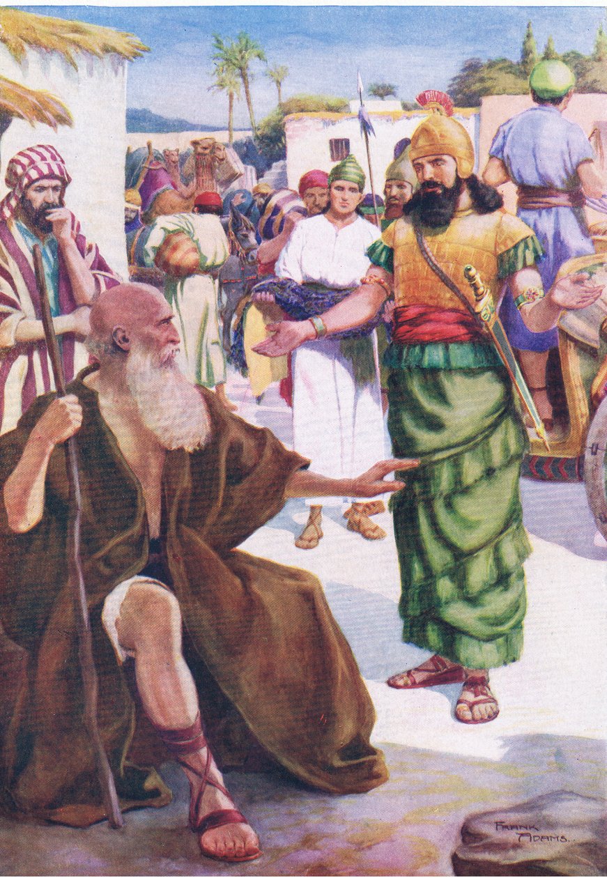Naaman i Elizeusz, z The Bible Picture Book wydanej przez Thomas Nelson, ok. 1950 r. autorstwa Frank Adams