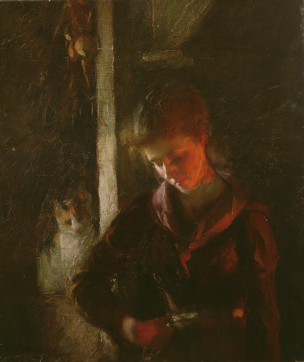 Przy kominku autorstwa Frank Bramley