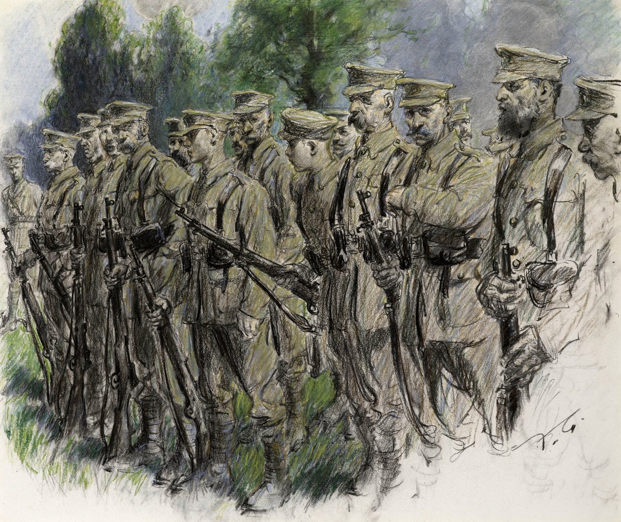 Fall In Norfolk Volunteers, ok. 1916 (pastel na papierze) autorstwa Frank Gillett