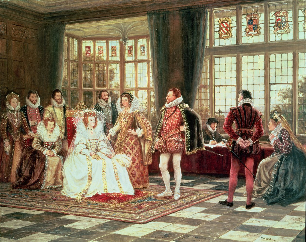 Królowa Elżbieta I (1533-1603) na dworze autorstwa Frank Moss Bennett