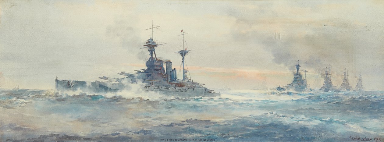 H.M.S. Queen Elizabeth Battle Squadron (akwarela) autorstwa Frank Watson Wood