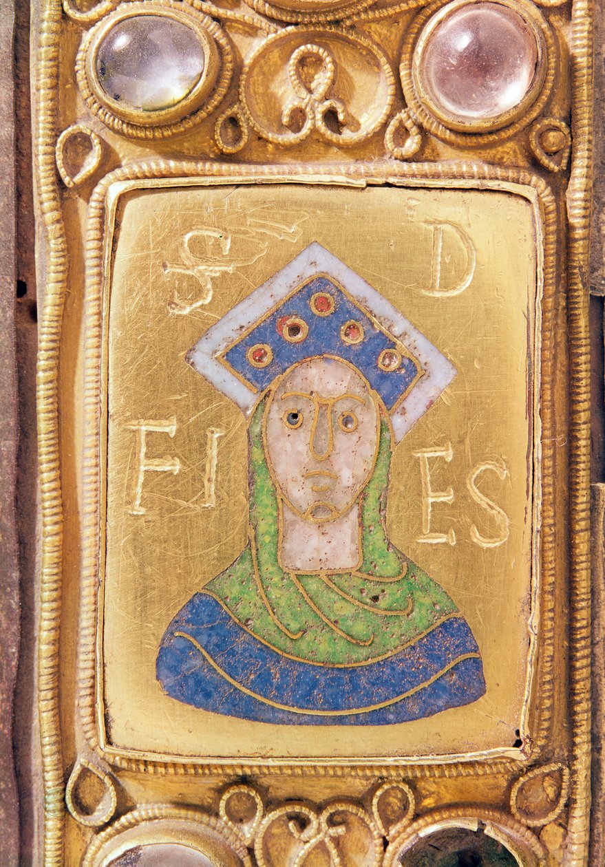 St. Foy, fragment przenośnego ołtarza, ok. 1100 (złoto i emalia) autorstwa Frankish School