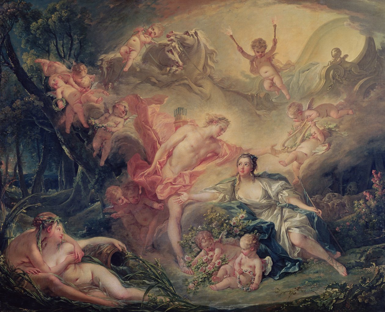 Apollo objawia swoją boskość pasterzce Isse, 1750 autorstwa François Boucher