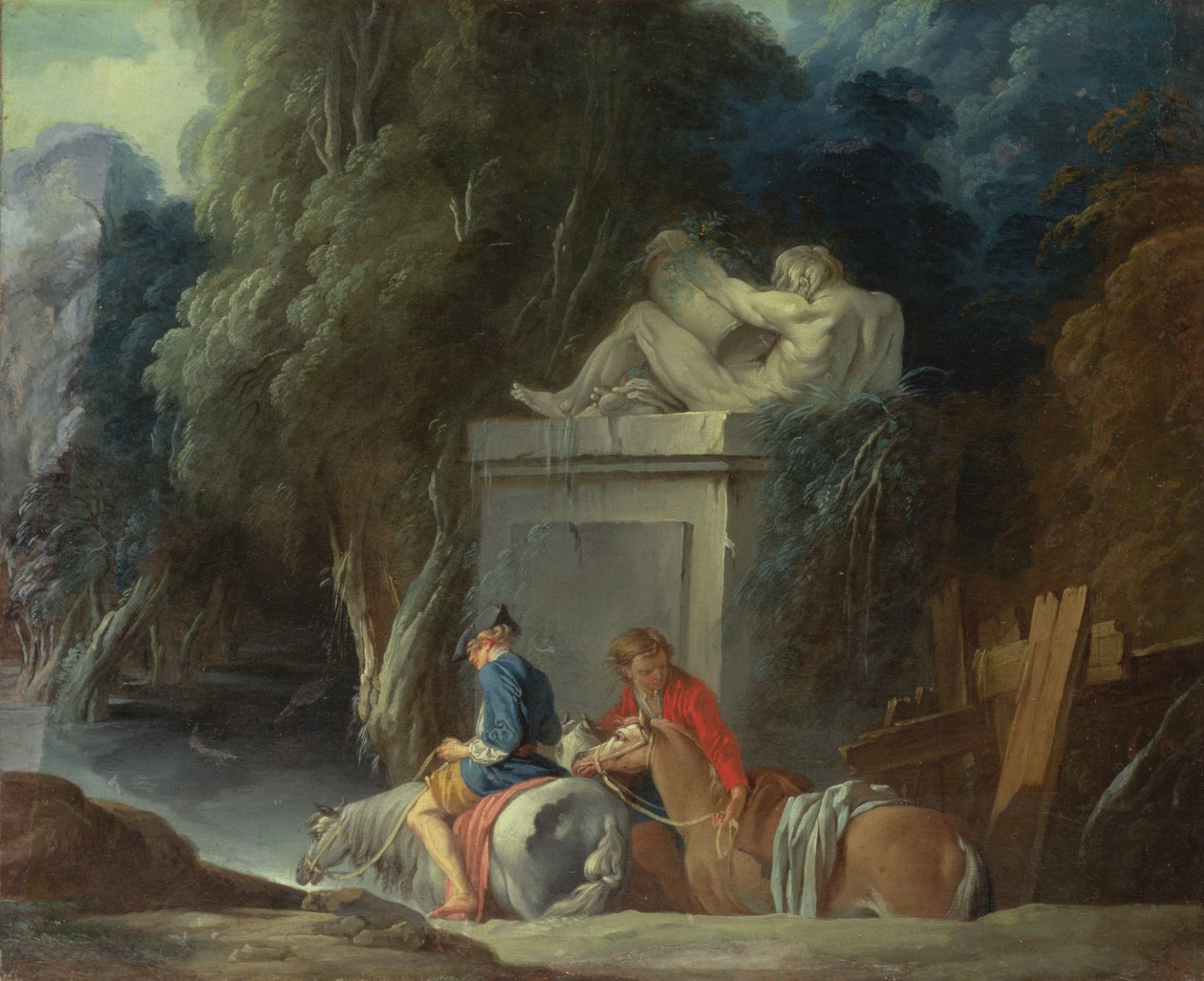Crossing the Ford, koniec lat 30. XVIII wieku (prawa połowa oryginalnego obrazu z 73441) autorstwa François Boucher