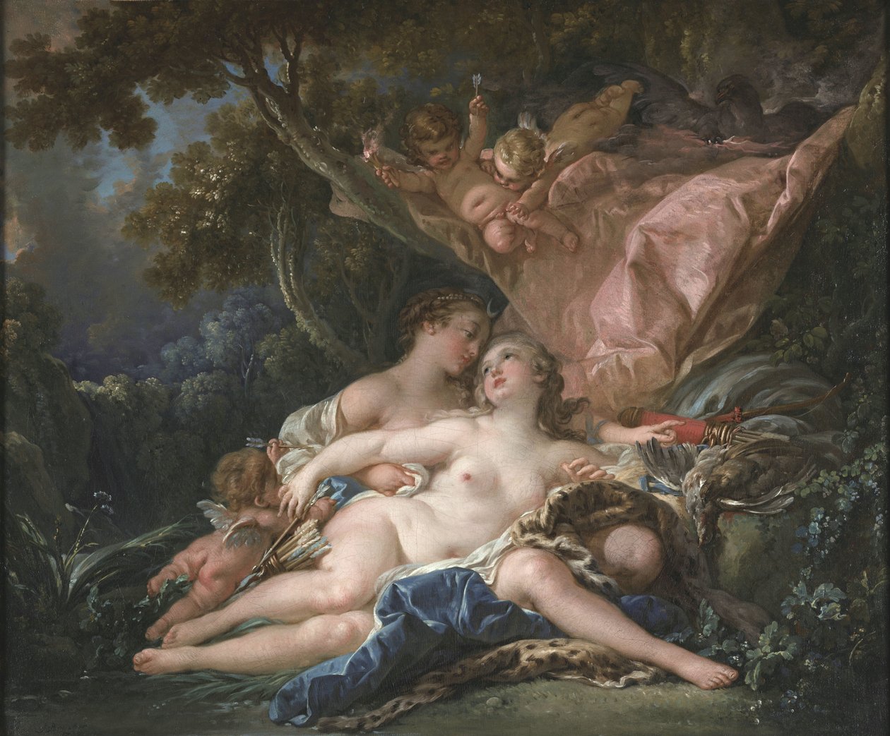 Nimfa Callisto uwiedziona przez Jowisza pod postacią Diany autorstwa François Boucher