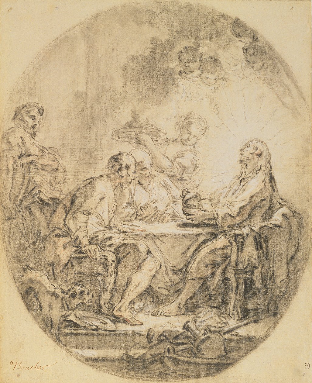 Pielgrzymi w Emaus (czarno-biała kreda i sangwinik) autorstwa François Boucher
