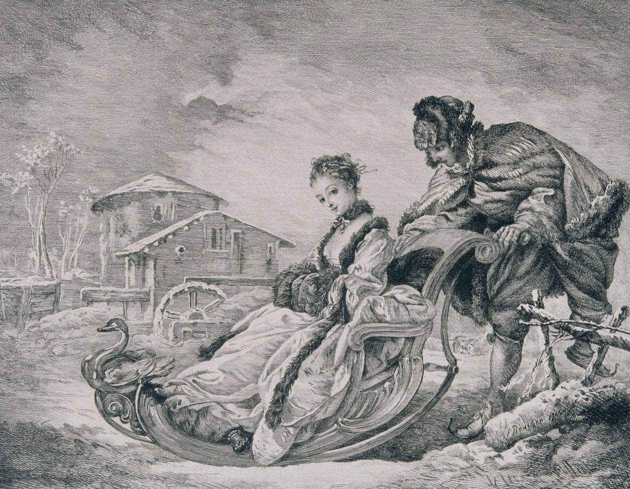 Winter Amusement, z „Gazette des Beaux-Arts”, grawerowane przez E. Champollion autorstwa François Boucher