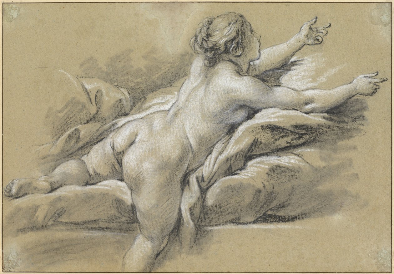 Naga kobieta sięgająca w prawo autorstwa François Boucher