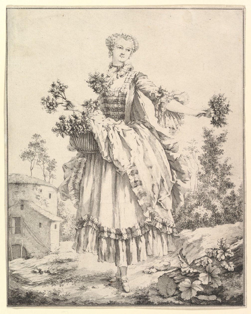 Dziewczyna z kwiatami, XVIII wiek. autorstwa François Boucher