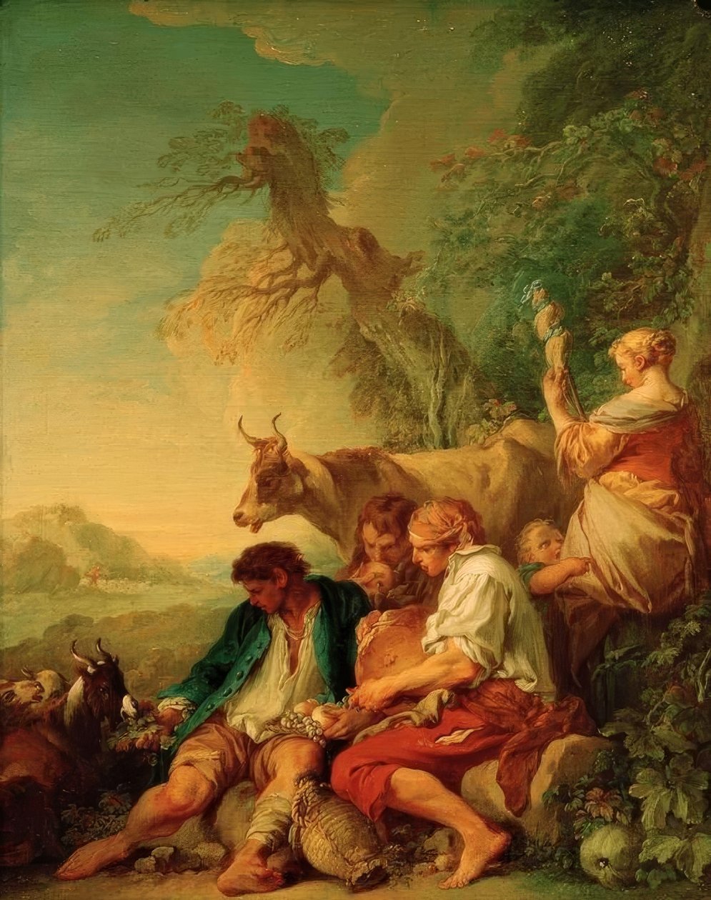 Pasterze z bydłem w krajobrazie autorstwa François Boucher